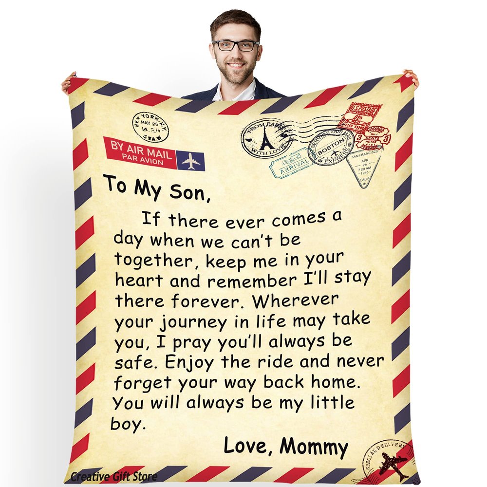 Customized Air Mail Blanket, for Couples, Love Blanket Anniversary, Birthday, Christmas, Best and Premium Quality Blanket, Super Soft and Warm Blanket (to My Son, 50"x60")