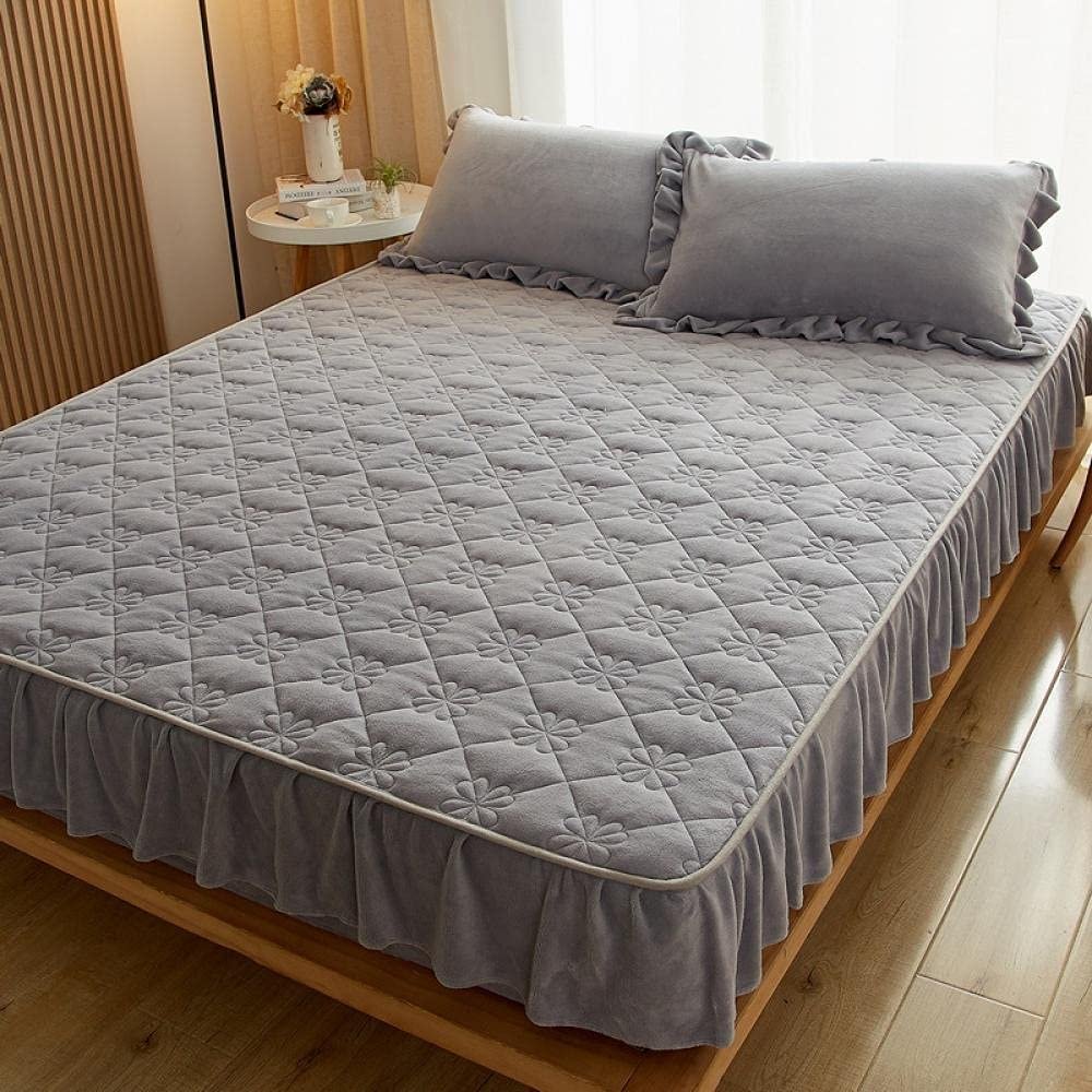 CFYCYHDZHT Bedding Fitted Sheet,Thick Warm Crystal Velvet Solid Color Mattress Protector, Bedroom Homestay Guest Room Ruffle Bedding Bed Sheet Light Grey 1 20022030cm