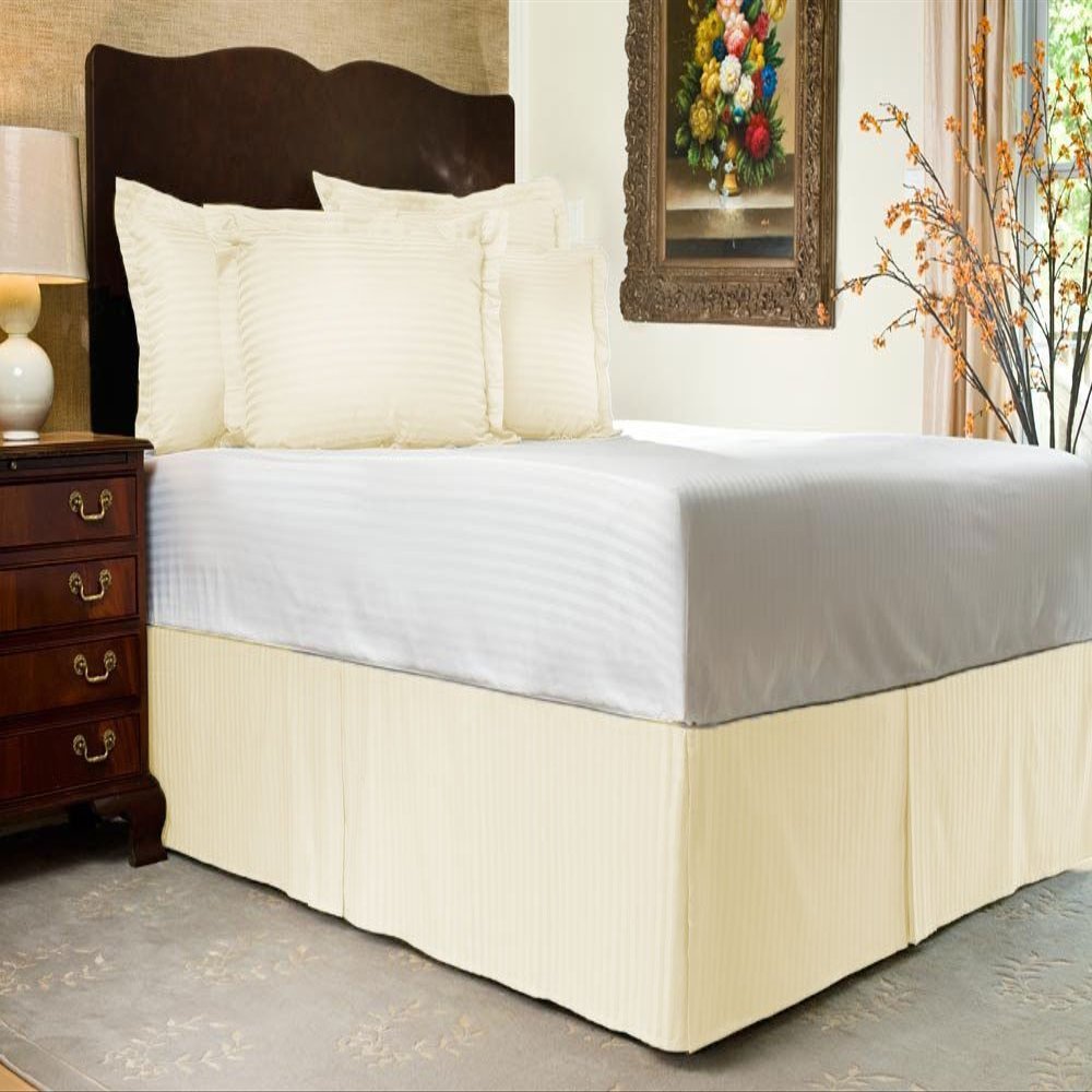 1 Piece Stripe 20" Drop Tailored Bed Skirt 600TC Egyptian Cotton (Ivory, Calking)