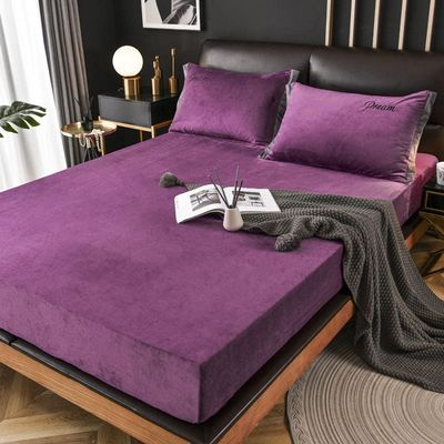 CFYCYHDZHT Bedsheet Set,Warm Thick Crystal Velvet Deep Pocket Fitted Sheet, Solid Color Mattress Protector for Adult Bedroom Bed Cover Purple 90200cm