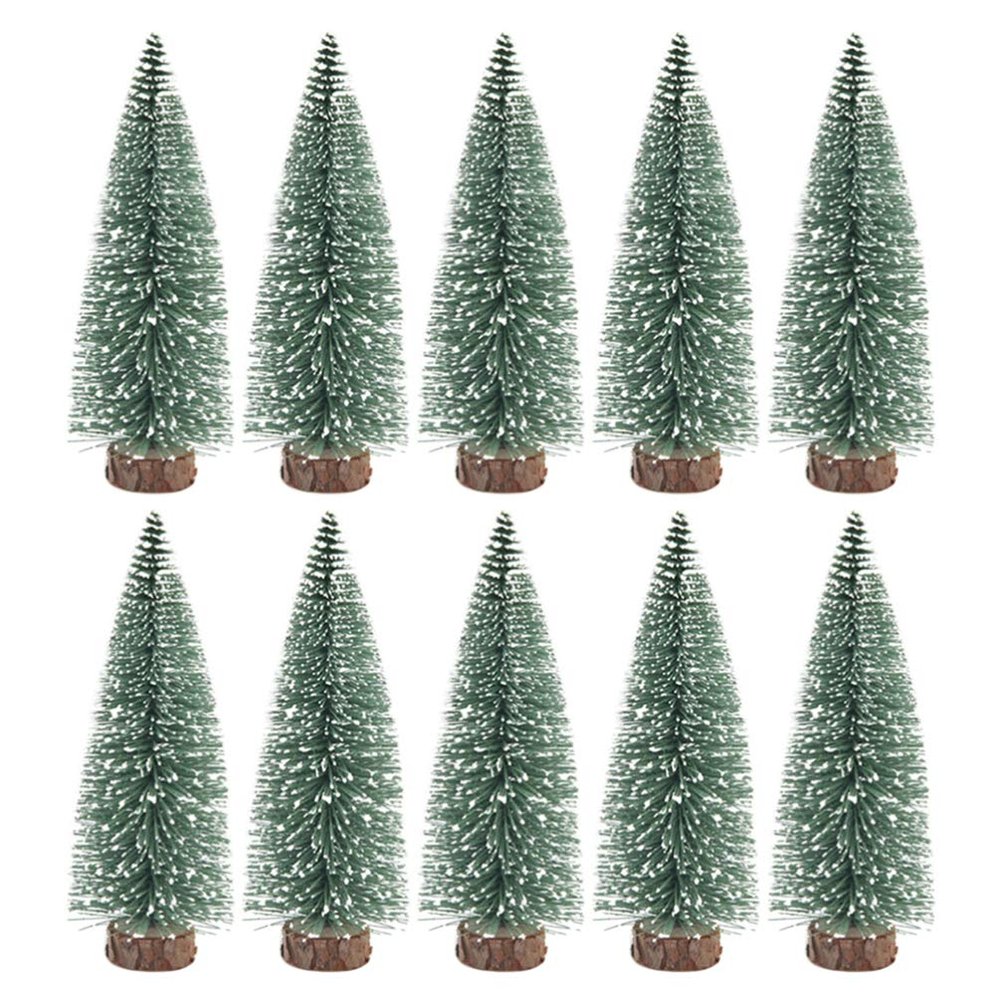 10Pcs 6 Inch Mini Christmas Tree Pin Tree with Snow Covered Tabletop Xmas for Miniature Scenes, Christmas Crafting and Home Party Decoration