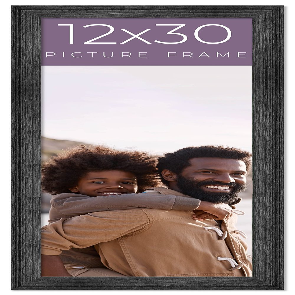 12x30 Frame Black Real Wood Picture Frame Width 1.5 Inches | Interior Frame Depth 0.5 Inches | Barn Black Distressed Photo Frame Complete with UV Acrylic, Foam Board Backing & Hanging Hardware