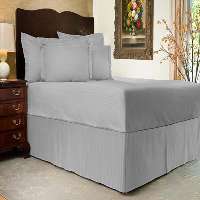 1 Piece Stripe 20" Drop Tailored Bed Skirt 600TC Egyptian Cotton (Light Gray, King)