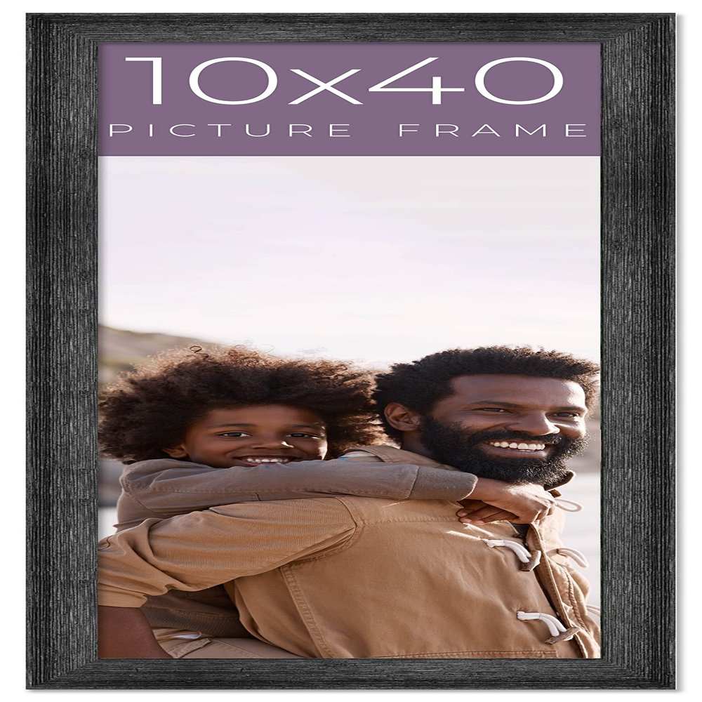 10x40 Frame Black Real Wood Picture Frame Width 1.5 Inches | Interior Frame Depth 0.5 Inches | Barn Black Distressed Photo Frame Complete with UV Acrylic, Foam Board Backing & Hanging Hardware