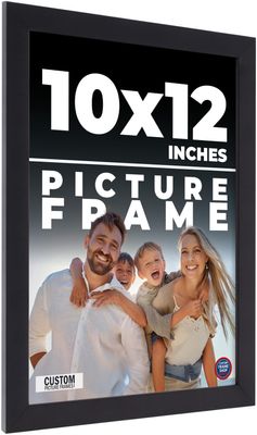 10x12 Frame Black Real Wood Picture Frame Width 0.75 Inches | Interior Frame Depth 0.5 Inches | Noir Classique Mid Century Photo Frame Complete with UV Acrylic, Foam Board Backing & Hanging Hardware