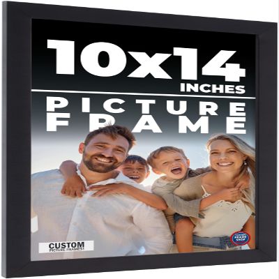 10x14 Frame Black Real Wood Picture Frame Width 0.75 Inches | Interior Frame Depth 0.5 Inches | Noir Classique Mid Century Photo Frame Complete with UV Acrylic, Foam Board Backing & Hanging Hardware
