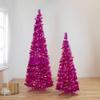 6' Pre-Lit Pink Tinsel Pop-Up Artificial Christmas Tree, Clear Lights view 2