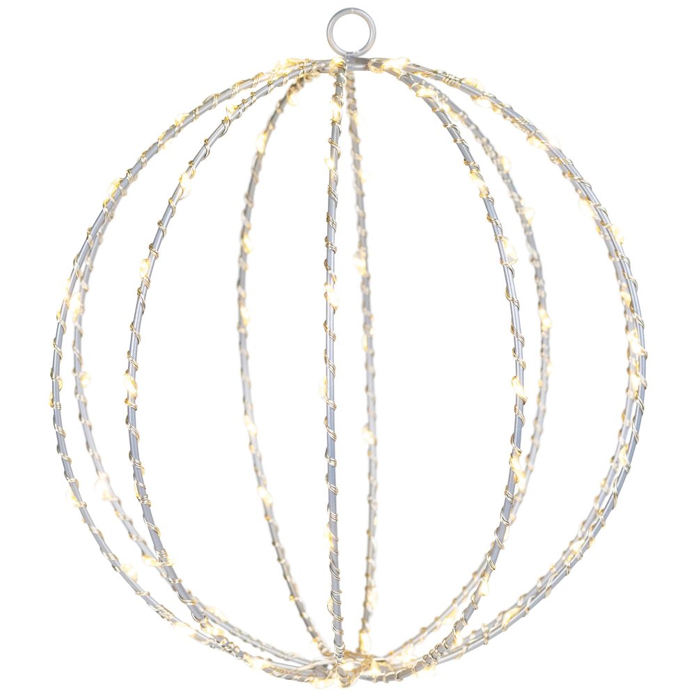 LED Lighted Hanging Ball Christmas Decoration - 8" - Warm White Lights