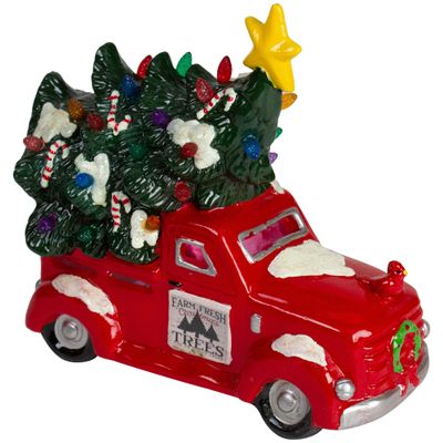 LED Lighted Vintage Truck with Tree Christmas Decoration - 8" - Red