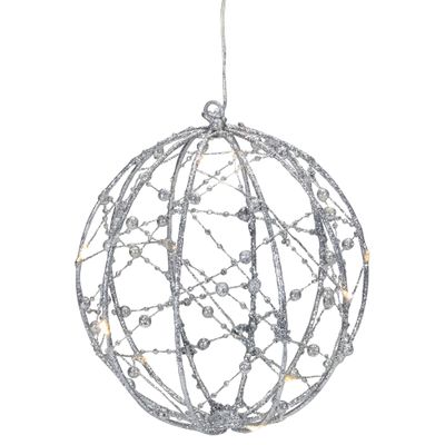LED Lighted Silver Wire Christmas Ball Decoration - Warm White Lights - 8"