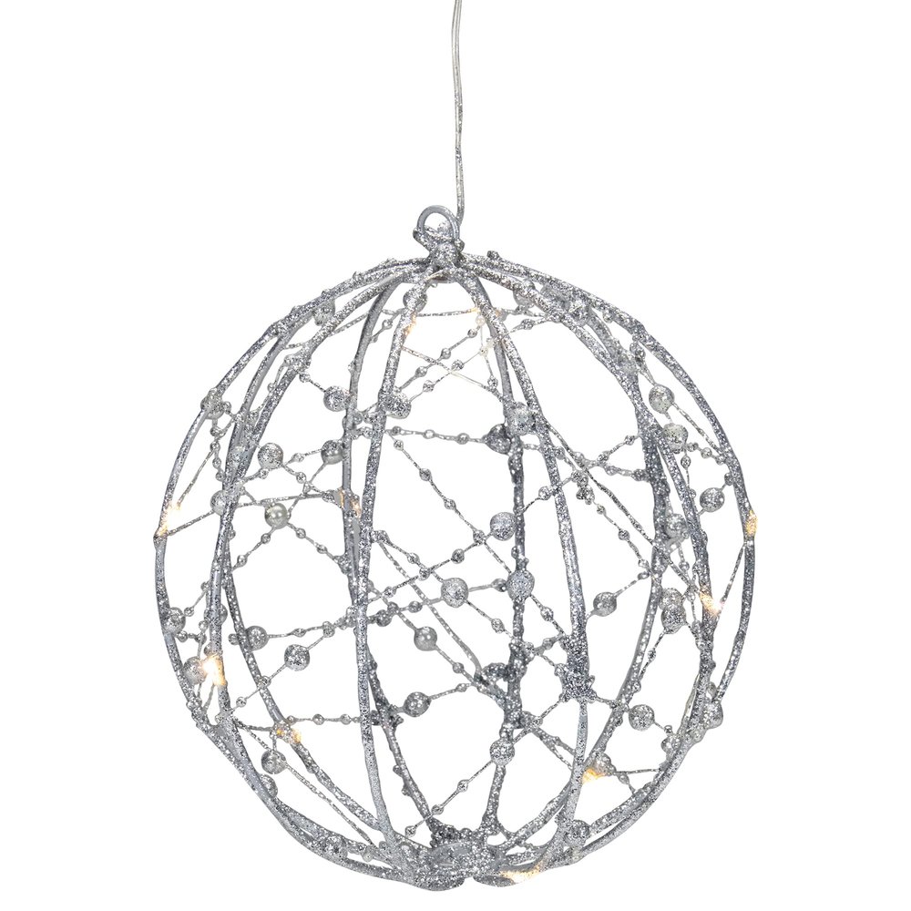 LED Lighted Silver Wire Christmas Ball Decoration - Warm White Lights - 8"