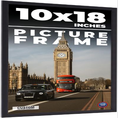 10x18 Frame Black Real Wood Picture Frame Width 0.75 Inches | Interior Frame Depth 0.5 Inches | Noir Classique Mid Century Photo Frame Complete with UV Acrylic, Foam Board Backing & Hanging Hardware