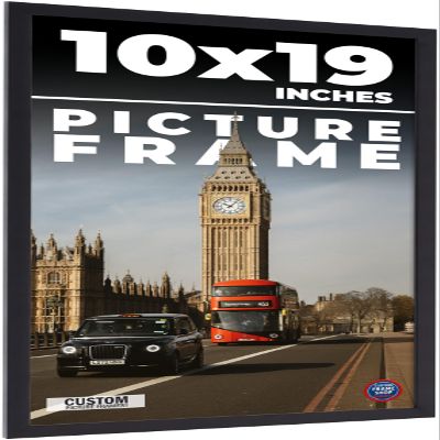 10x19 Frame Black Real Wood Picture Frame Width 0.75 Inches | Interior Frame Depth 0.5 Inches | Noir Classique Mid Century Photo Frame Complete with UV Acrylic, Foam Board Backing & Hanging Hardware