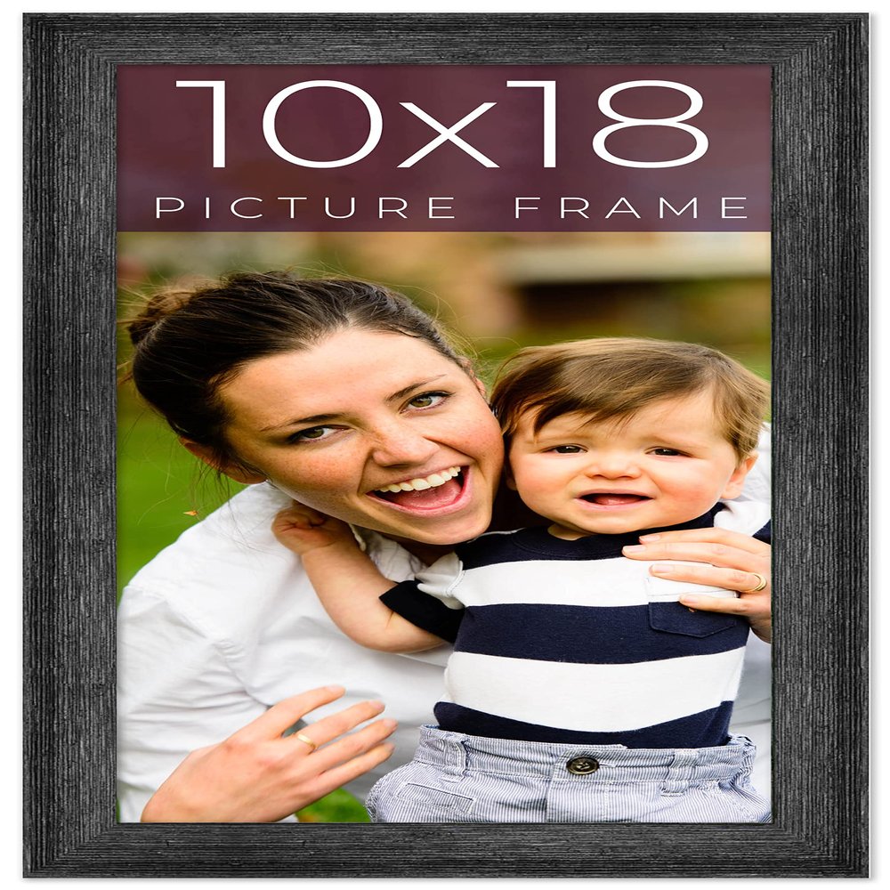 10x18 Frame Black Real Wood Picture Frame Width 1.5 Inches | Interior Frame Depth 0.5 Inches | Barn Black Distressed Photo Frame Complete with UV Acrylic, Foam Board Backing & Hanging Hardware