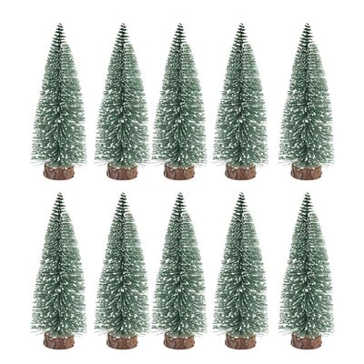 10Pcs 10Cm Christmas Tree Miniature Pin Tree with Wooden Base DIY for Home Party Decor