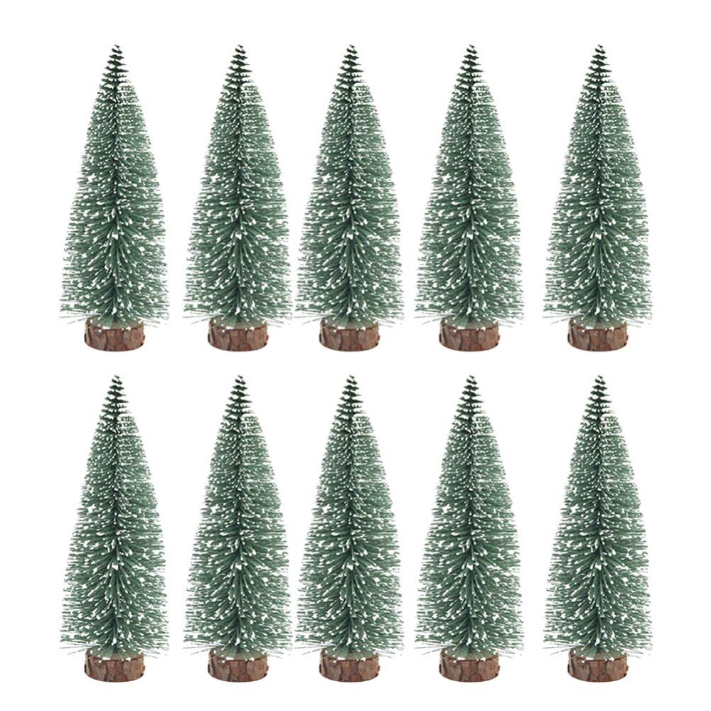 10Pcs 10Cm Christmas Tree Miniature Pin Tree with Wooden Base DIY for Home Party Decor