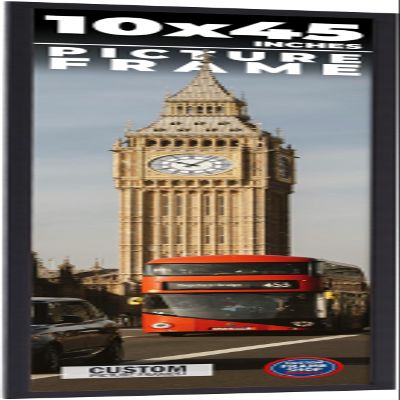 10x45 Frame Black Real Wood Picture Frame Width 0.75 Inches | Interior Frame Depth 0.5 Inches | Noir Classique Mid Century Photo Frame Complete with UV Acrylic, Foam Board Backing & Hanging Hardware