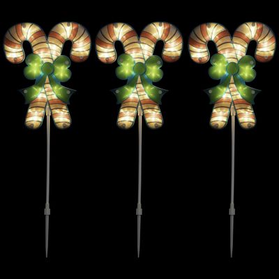 Lighted Holographic Candy Cane Outdoor Christmas Pathway Markers - 25.5" - Set of 3