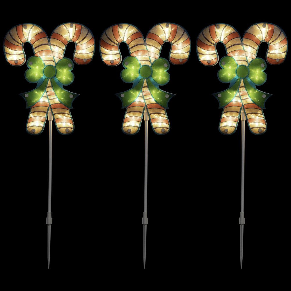 Lighted Holographic Candy Cane Outdoor Christmas Pathway Markers - 25.5" - Set of 3