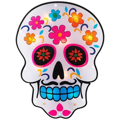 Northlight 15" Lighted Sugar Skull Day of The Dead Window Silhouette Decor