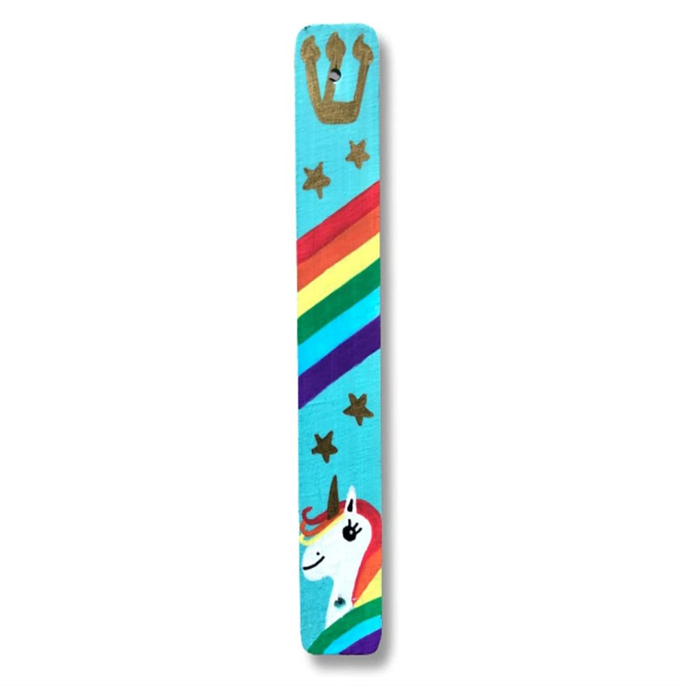 Unicorn Mezuzahs, Scroll Cases, Jewish Baby Gifts, Bat Mitzvah, Girl's Room, Nursery (Add Kosher Scroll, No Personalization, Teal)
