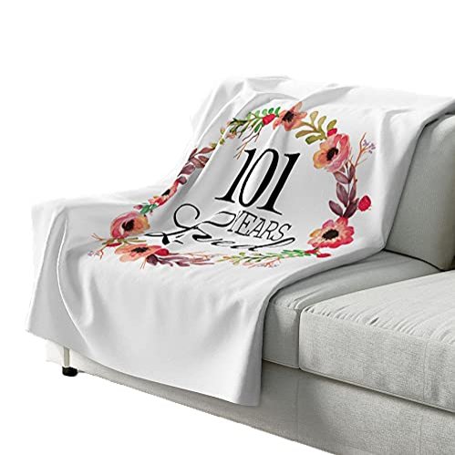 101st Birthday Gifts for Women - 101 Years Loved - 101 Year Old Present for Her for Couch Bed Sofa Colorful Cute Design - Sherpa Fleece Throw Blanket 50x60