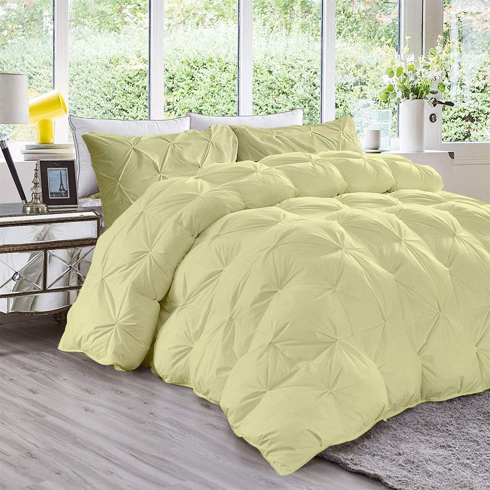 800 TC Cotton Comforter Olympic Queen (98'' x 98'') All-Season 3 Piece Quilted Pinch Pleated Comforter Set Ivory
