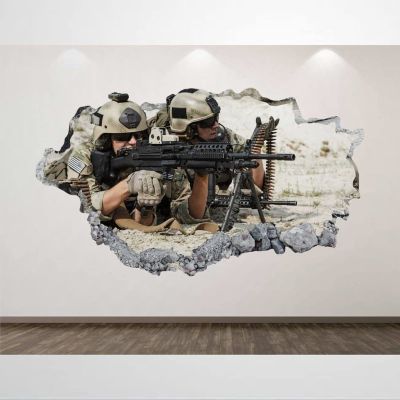 Soldiers War Wall Decal 3D Smashed Wall Art Sticker Kids Decor Smashed Wall Art Removable Poster Vinyl decals For Bedroom Living Room Playroom Nursery Office Shop,32'' dq394