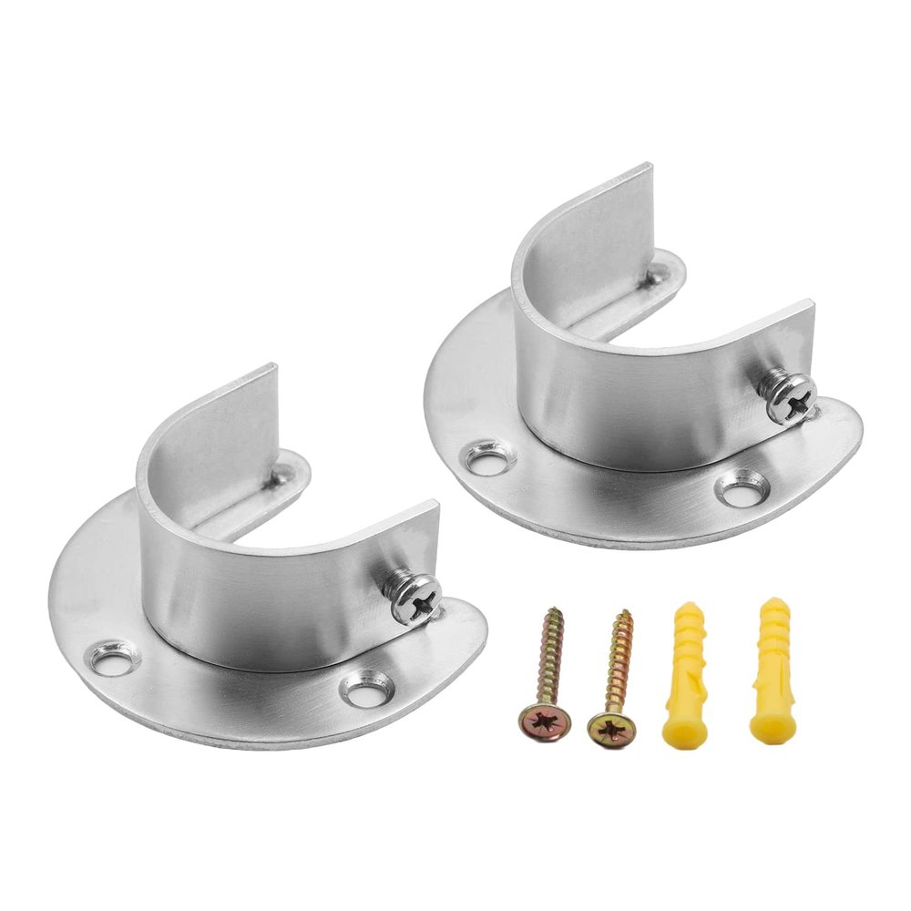 Juvielich Stainless Steel Rod Socket Closet Pole Sockets U-Shaped Open Type Socket Bracket for Shower Rod Holder Closet Bar Bracket Closet Pole Socket 32mm 2PCS
