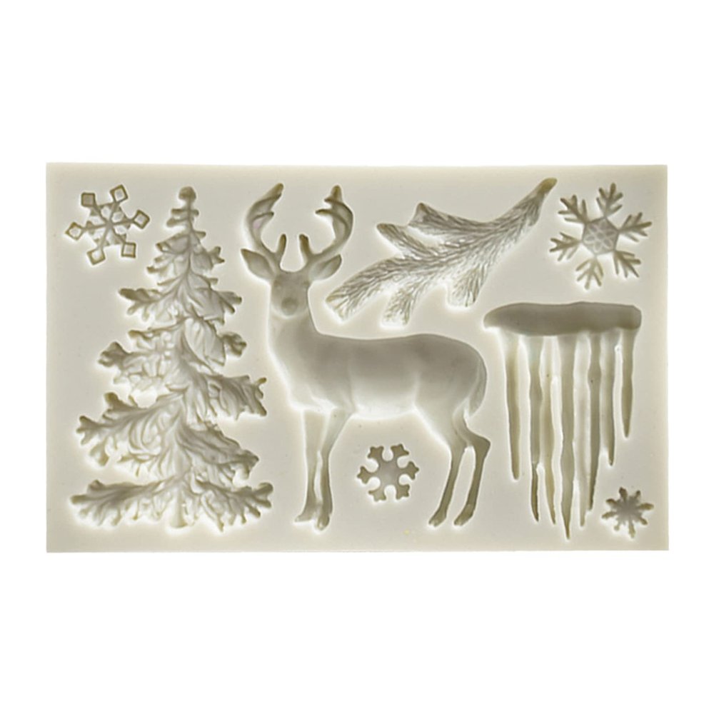 Cake Fondant Mold, Cake Decor Mold Non-Stick Safe Silicon Christmas Elk Elements Cake Molds for Baking Grey 4.61" x 2.87" x 0.39"