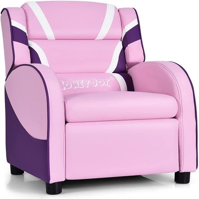 HONEY JOY Kids Recliner, Youth Gaming Reclining Chair w/Side Pocket, Ergonomic Headrest & Footrest, Upholstered Leather Lounge Chair for Boys Girls, Manual Adjustable Single Sofa Chair for Living Room