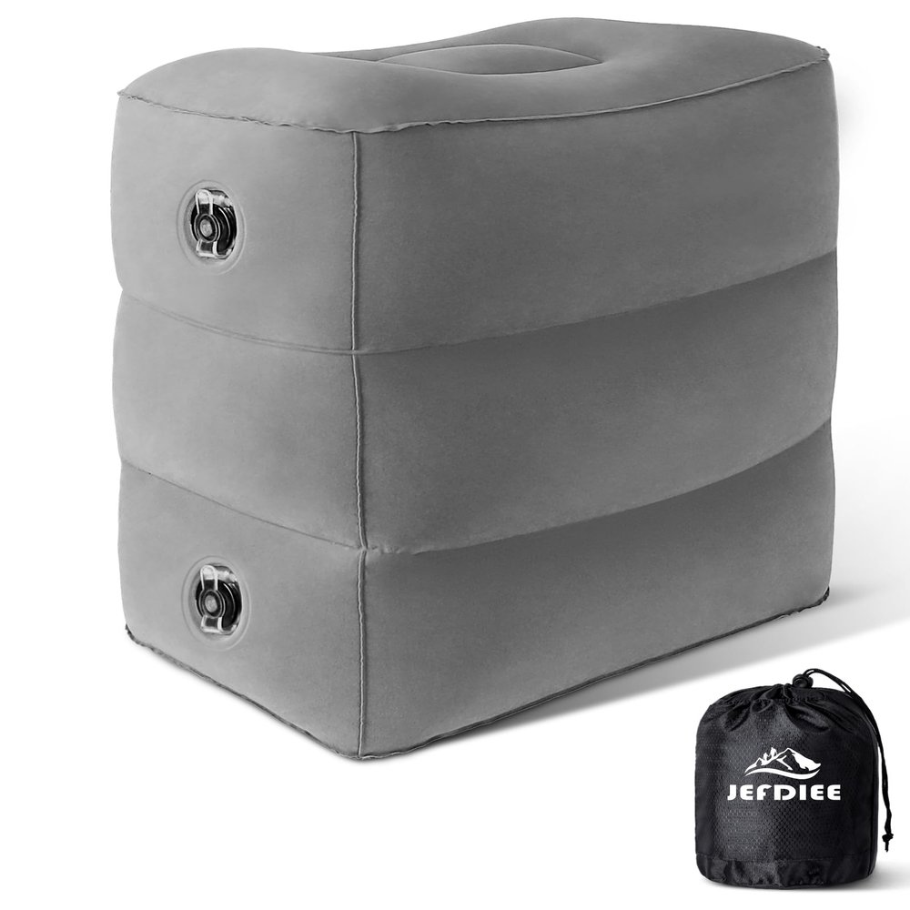JefDiee Inflatable Foot Rest Pillow, Kids Airplane Bed, Adjustable 3 Layers Height Leg Rest Pillow, Airplane Travel Essentials Great for Office, Home, Trains, Cars