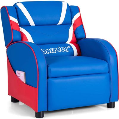 HONEY JOY Kids Recliner, Youth Gaming Reclining Chair w/Side Pocket, Ergonomic Headrest & Footrest, Upholstered Leather Lounge Chair for Boys Girls, Manual Adjustable Single Sofa Chair for Living Room