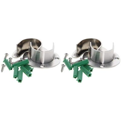 Juvielich Stainless Steel Rod Socket Closet Pole Sockets U-Shaped Open Type Socket Bracket for Shower Rod Holder Closet Bar Bracket Closet Pole Socket 32mm 4PCS