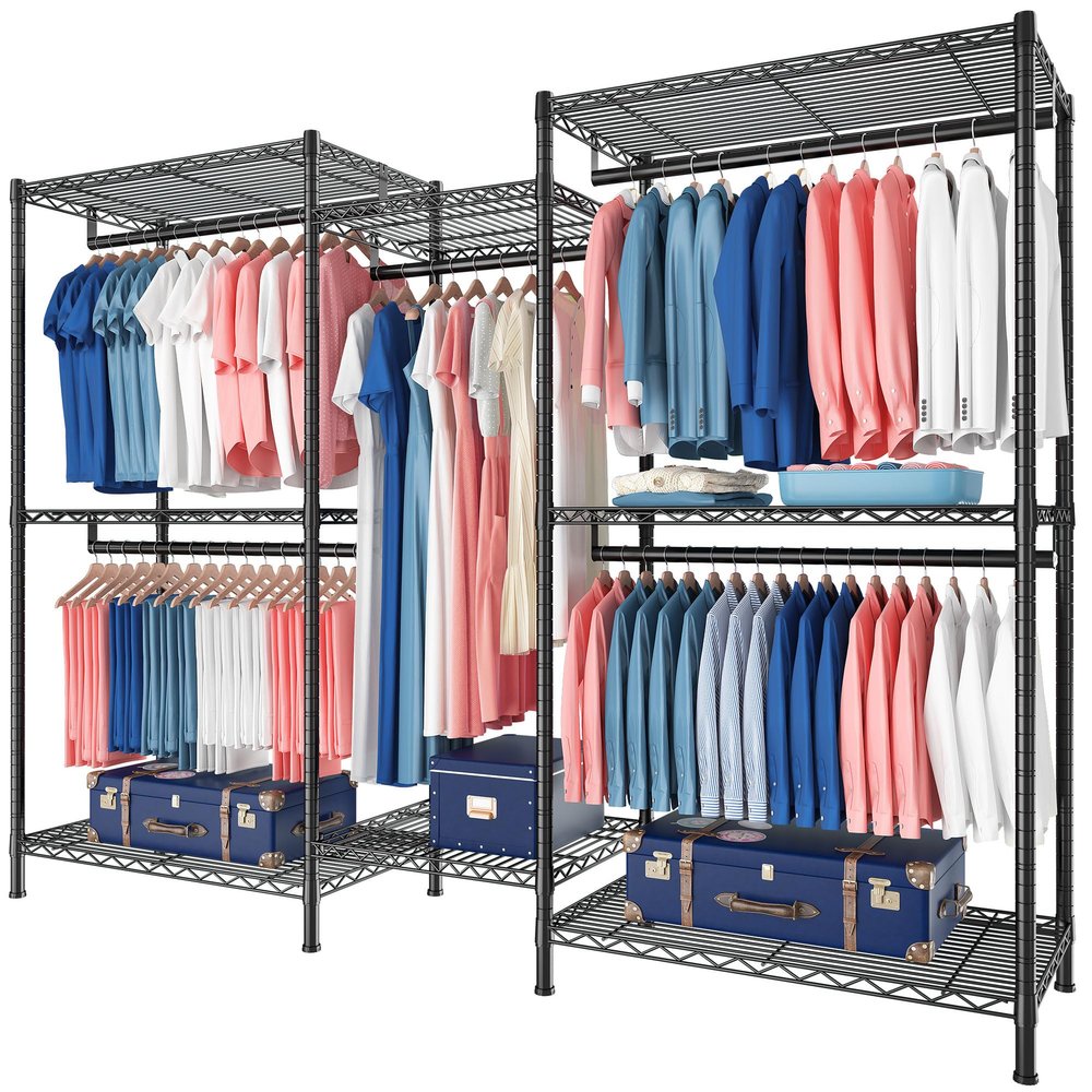 Raybee Clothes Rack,Clothing Racks for Hanging Clothes 900LBS Capacity Heavy Duty Portable Closet with 5 Hanger Rods & 8 Shelves for Walk-in Closet,Apartment
