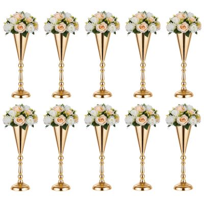 10 Pcs Tabletop Decoration Centerpiece, 14.4in Metal Wedding Flowers Small Gold Vase, Christmas Anniversary Birthday Party Home Decoration Flower Arrangement