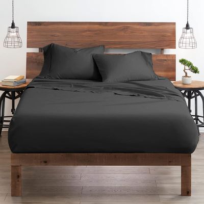 My-100%-Certified-Giza-Cotton-Pillow-Sheet, Giza Egyptian Sheet Set Split King Size Size, Soft Sateen Weave, Breathable Fabric, Fits Upto 10-Inch Deep Pocket - Split King Size, Dark Grey