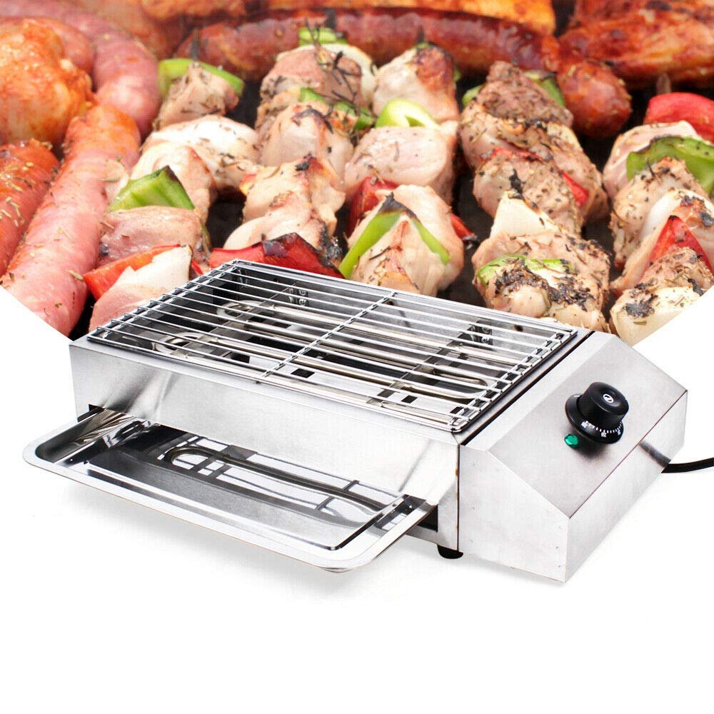 Electric Griddles, Stainless Steel Barbecue Grill Machine GDAE10 Smokeless Oven Pan BBQ Multifunctional Tabletop Heating for Party Home Kitchen Restaurant Indoor Outdoor 2800W (2800W 16.7*10" Electric)