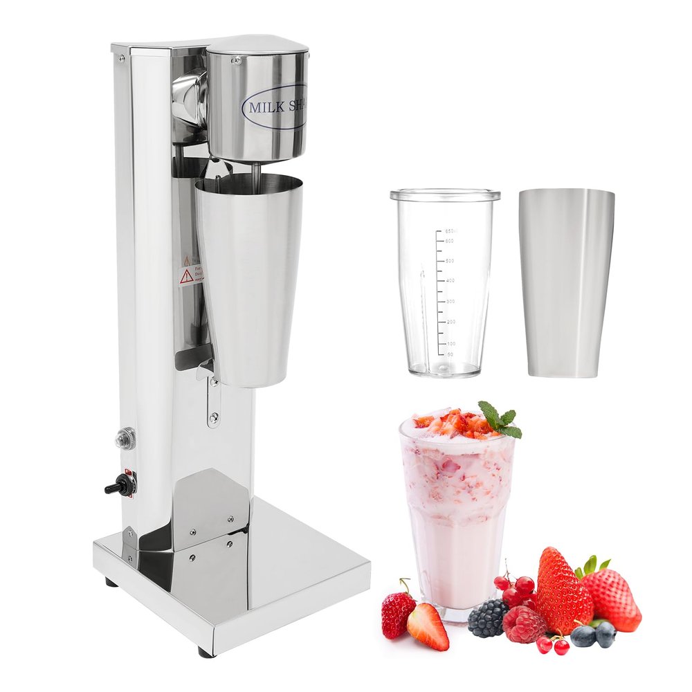 Electric Milkshake Maker Machine, Commercial Stainless Steel Milk Shake Machine with 2 Cups 650ml/Cup 110V 180W Drink Mixer Adjustable Speed Malt Maker Machine (1 Head)