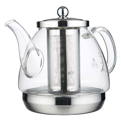 QPZK Green Borosilicate Glass Teapot, 1000ml, Induction Cooker Compatible, Multi-Function Tea Kettle with Stainless Steel Inner Filter