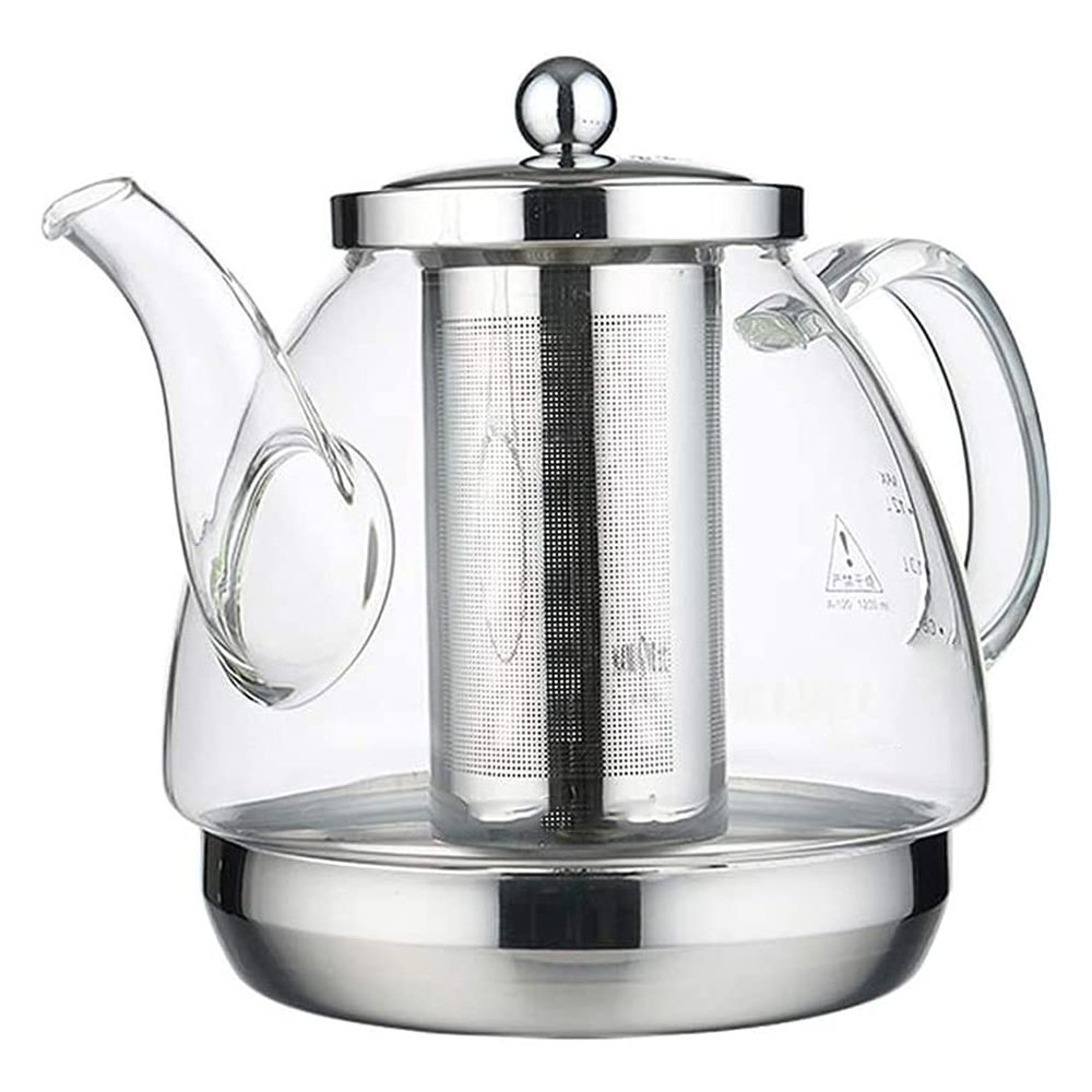 QPZK Green Borosilicate Glass Teapot, 1000ml, Induction Cooker Compatible, Multi-Function Tea Kettle with Stainless Steel Inner Filter
