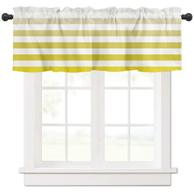 Double Love Valance Curtains for Bedroom/Bathroom Window,Rod Pocket Window Valance Tiers Small Window Curtain Drape Window Panel Treatment,Summer Ombre Yellow Abstract Yellow Geometric Stripe 54x18
