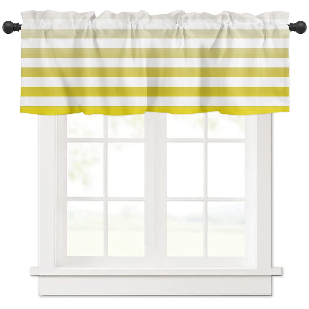 Double Love Valance Curtains for Bedroom/Bathroom Window,Rod Pocket Window Valance Tiers Small Window Curtain Drape Window Panel Treatment,Summer Ombre Yellow Abstract Yellow Geometric Stripe 54x18