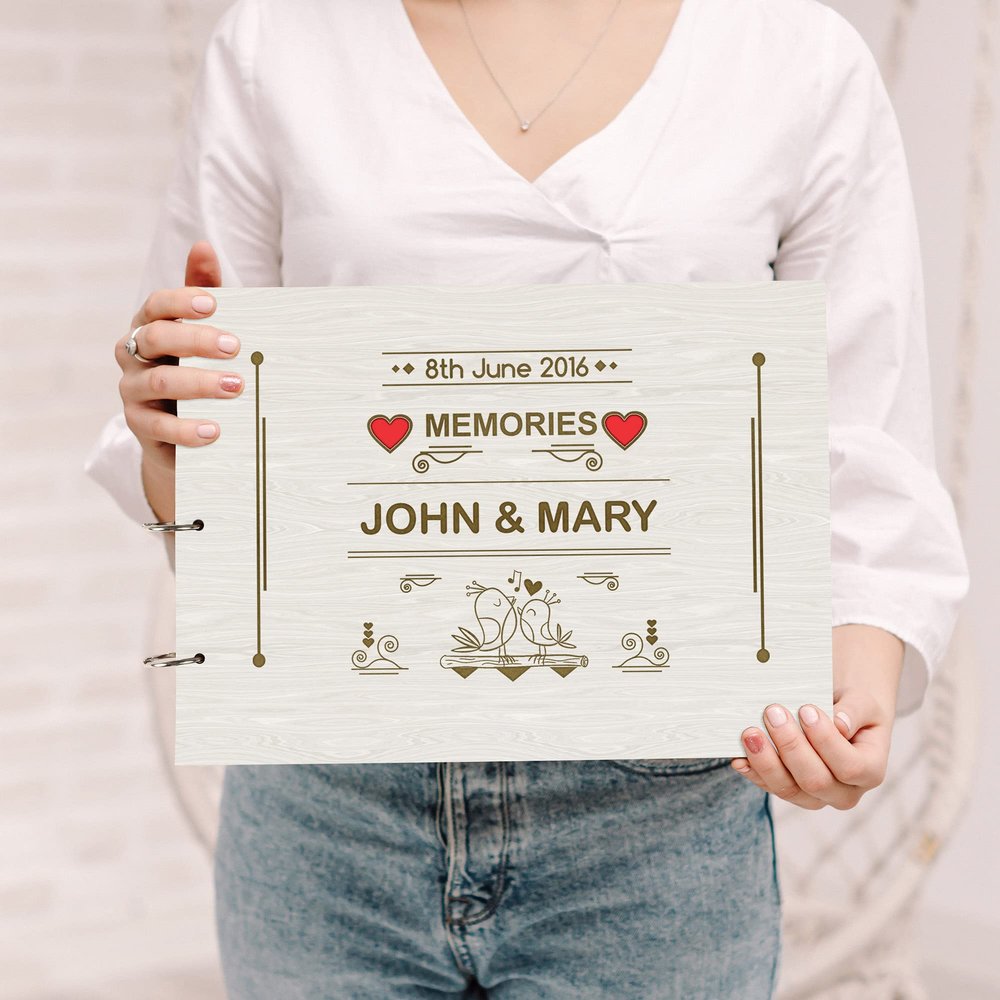 Darling Souvenir Personalized Engraved Laser Cut Wedding Guest Book Wooden Cover Sign-in Book Registry Guestbook Scrapbook-JV