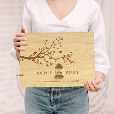 Darling Souvenir Personalized Engraved Laser Cut Wedding Guest Book Wooden Cover Sign-in Book Registry Guestbook Scrapbook-R3