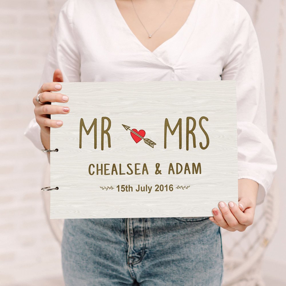 Darling Souvenir Personalized Engraved Laser Cut Wedding Guest Book Wooden Cover Sign-in Book Registry Guestbook Scrapbook-D7