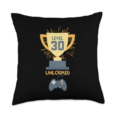 30th Birthday Shirt Gift 30 Year Old Level Up Gamer Tshirt Throw Pillow