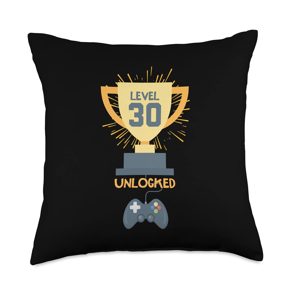 30th Birthday Shirt Gift 30 Year Old Level Up Gamer Tshirt Throw Pillow