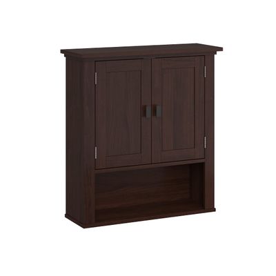 RiverRidge Hayward Two-Door Over The Toilet Storage Cabinet Dark Woodgrain - Stylish Medicine Cabinet and Bathroom Wall Cabinet
