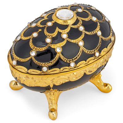 Splendid Faberge Style Black Music Box/Jewelry Box with Sparkling Crystals Playing Bolero